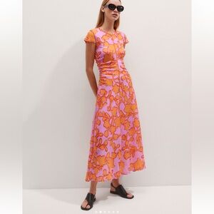ME+EM Pink and Orange Shadow Paradise Print Ruched Maxi Dress Sz 10 Maxi